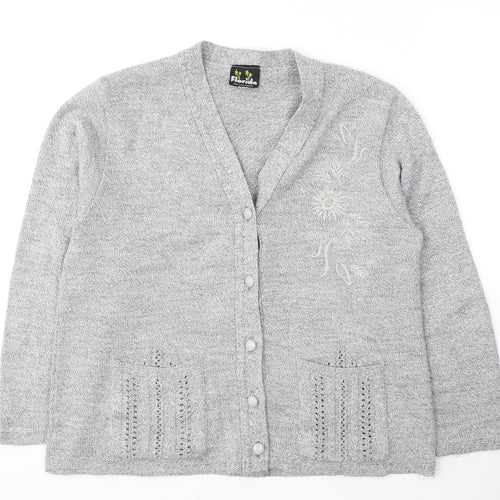 Florida Womens Grey V-Neck  Acrylic Cardigan Jumper Size S
