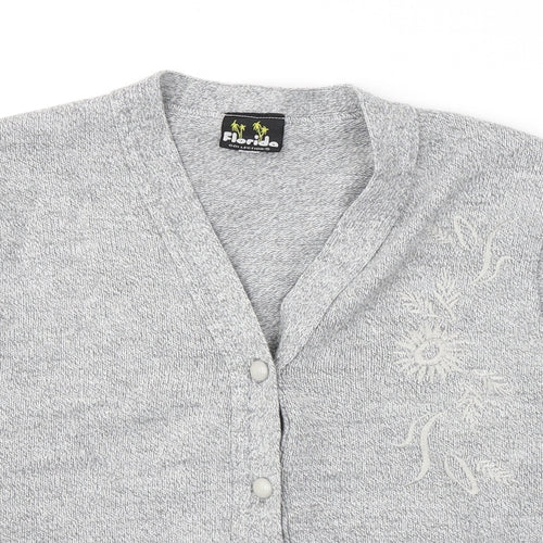 Florida Womens Grey V-Neck  Acrylic Cardigan Jumper Size S