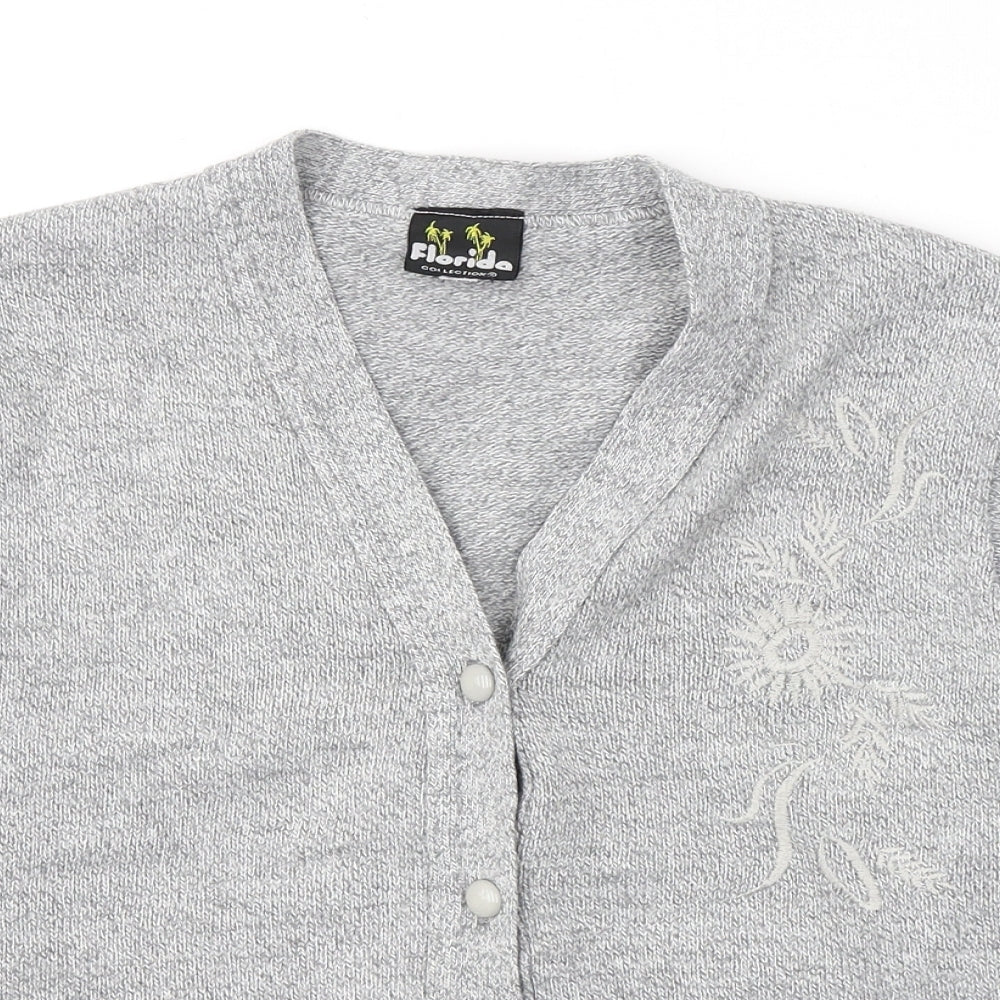 Florida Womens Grey V-Neck  Acrylic Cardigan Jumper Size S