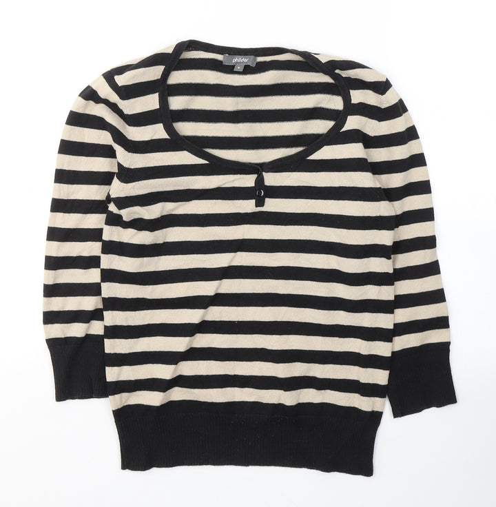 Phildar Womens Black Round Neck Striped Acrylic Pullover Jumper Size S