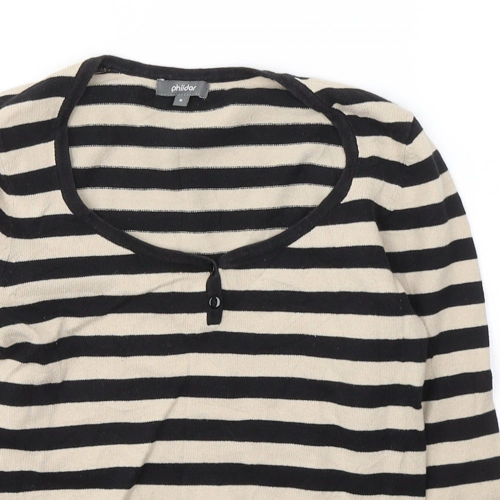 Phildar Womens Black Round Neck Striped Acrylic Pullover Jumper Size S