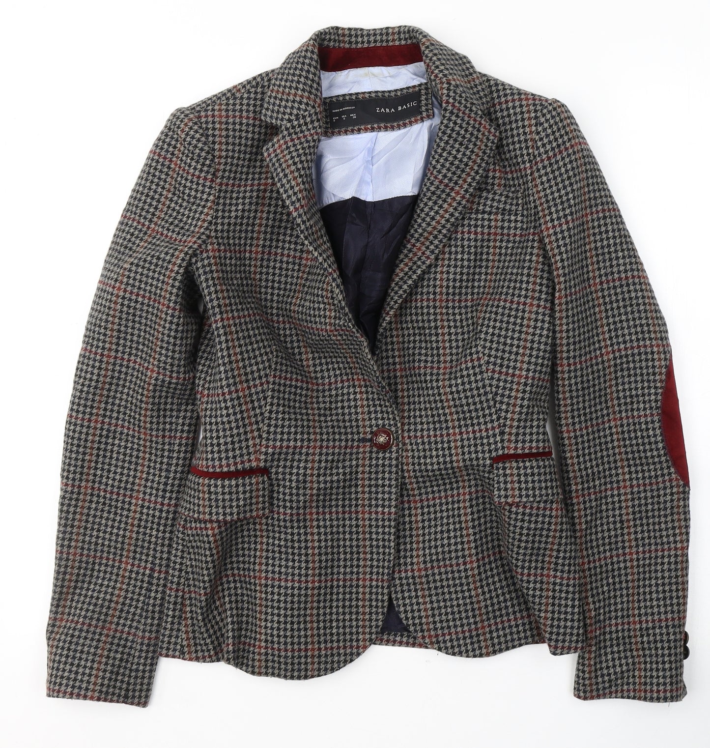 Zara Womens Black Houndstooth  Jacket Blazer Size S  Button
