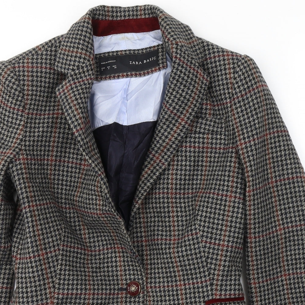 Zara Womens Black Houndstooth  Jacket Blazer Size S  Button