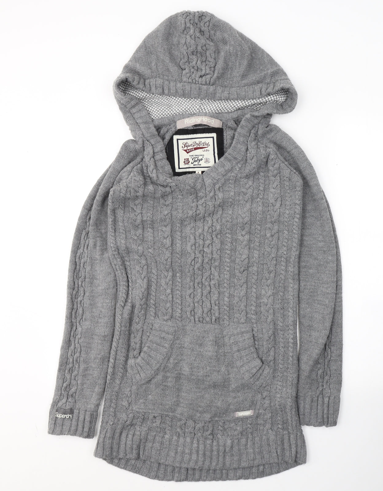 Superdry Womens Grey V-Neck  Acrylic Tunic Jumper Size L