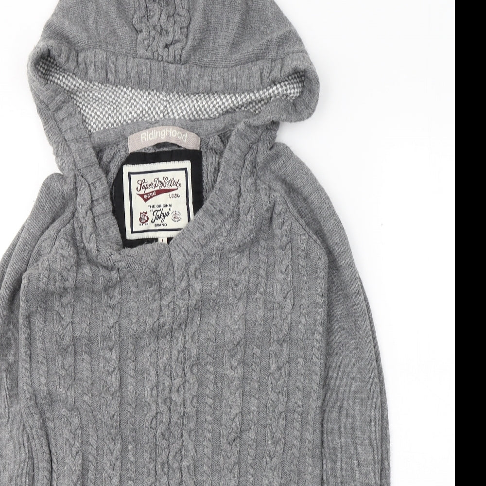 Superdry Womens Grey V-Neck  Acrylic Tunic Jumper Size L