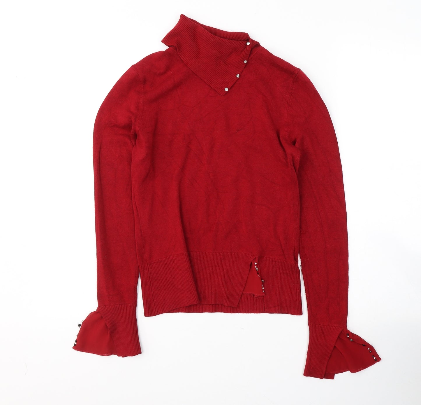 Vuka Womens Red  Nylon Jersey Blouse Size 12 Roll Neck