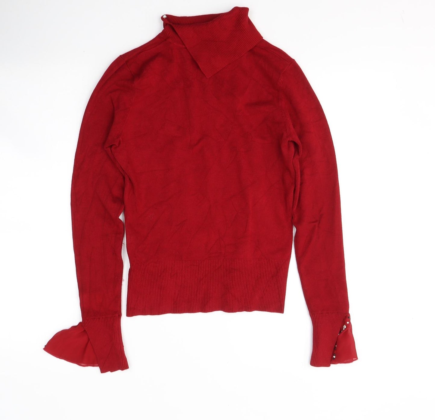 Vuka Womens Red  Nylon Jersey Blouse Size 12 Roll Neck