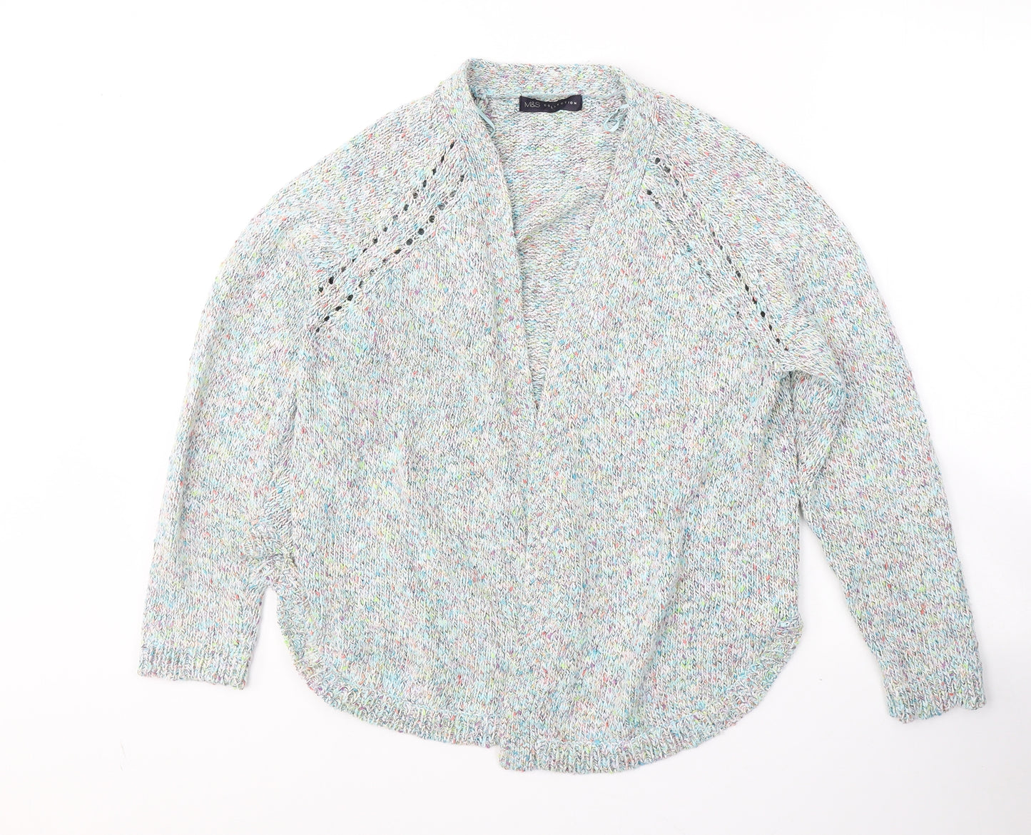Marks and Spencer Womens Multicoloured V-Neck  Cotton Cardigan Jumper Size 14