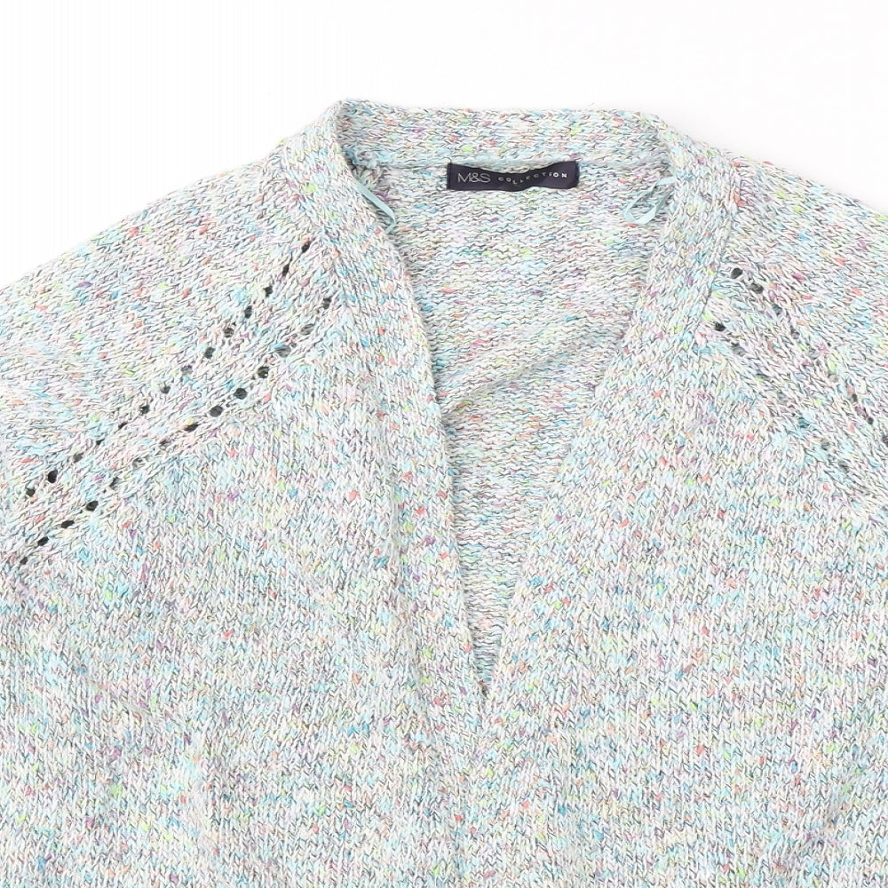 Marks and Spencer Womens Multicoloured V-Neck  Cotton Cardigan Jumper Size 14