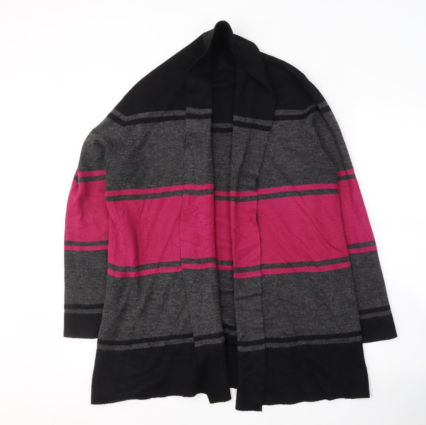 Marks and Spencer Womens Black V-Neck Striped Acrylic Cardigan Jumper Size 16