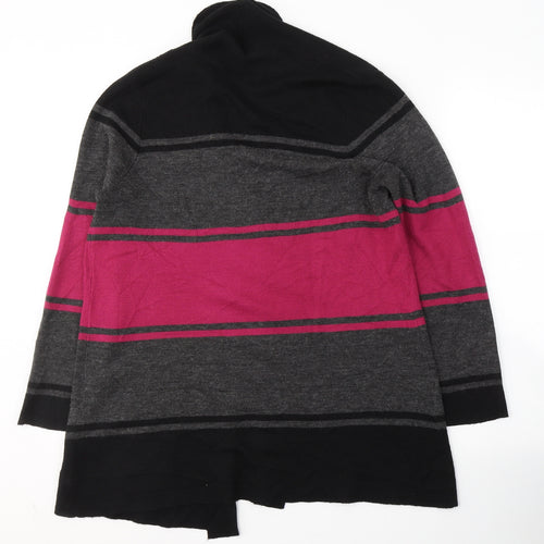 Marks and Spencer Womens Black V-Neck Striped Acrylic Cardigan Jumper Size 16