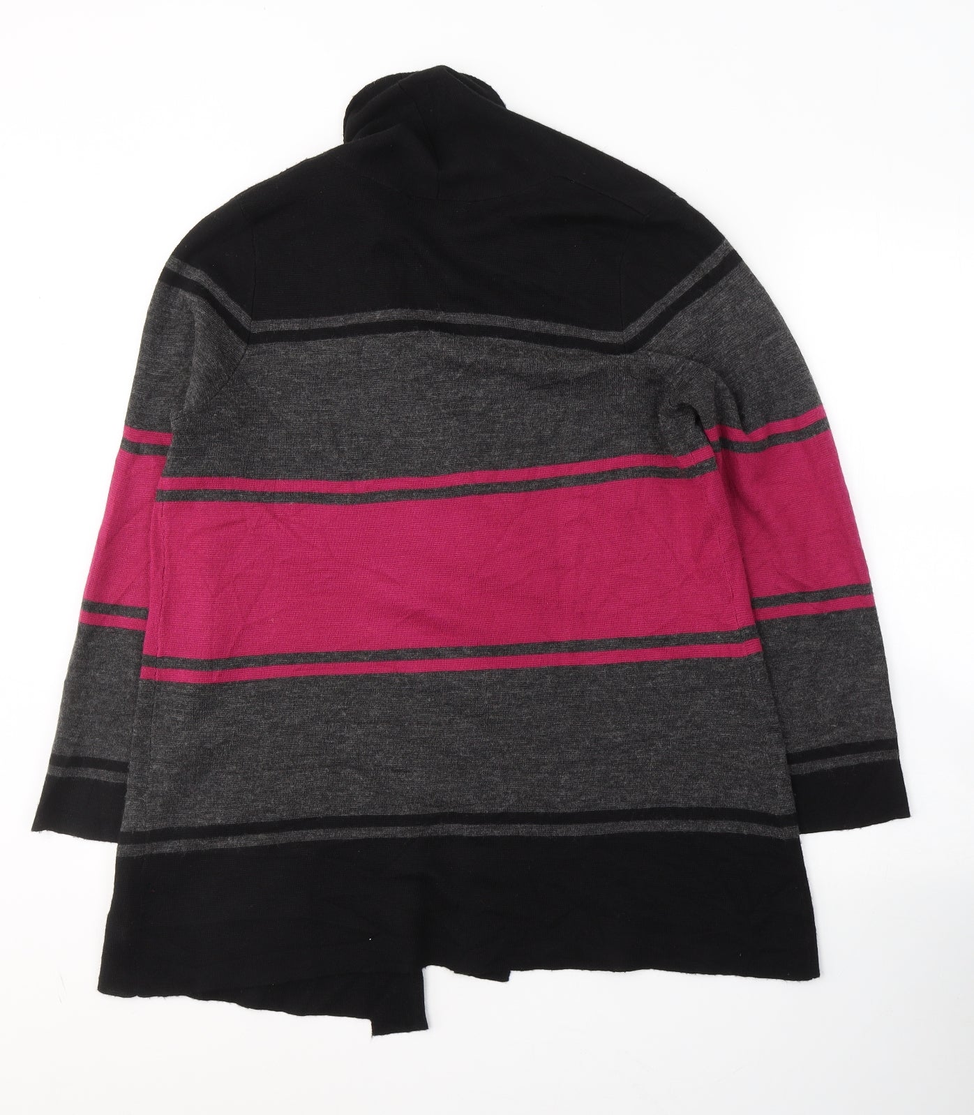 Marks and Spencer Womens Black V-Neck Striped Acrylic Cardigan Jumper Size 16