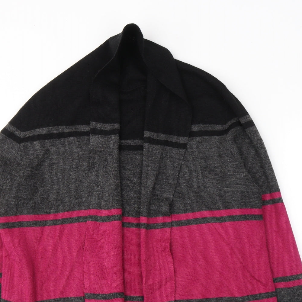 Marks and Spencer Womens Black V-Neck Striped Acrylic Cardigan Jumper Size 16