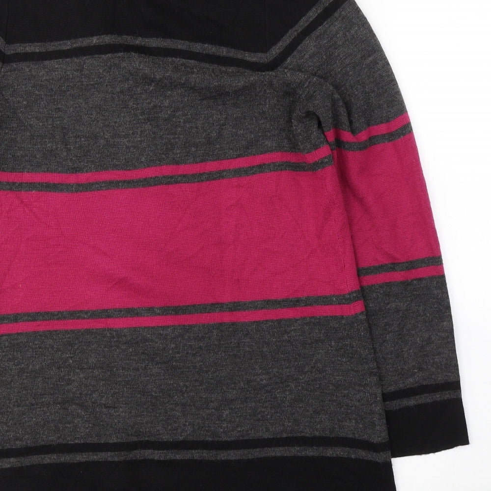 Marks and Spencer Womens Black V-Neck Striped Acrylic Cardigan Jumper Size 16