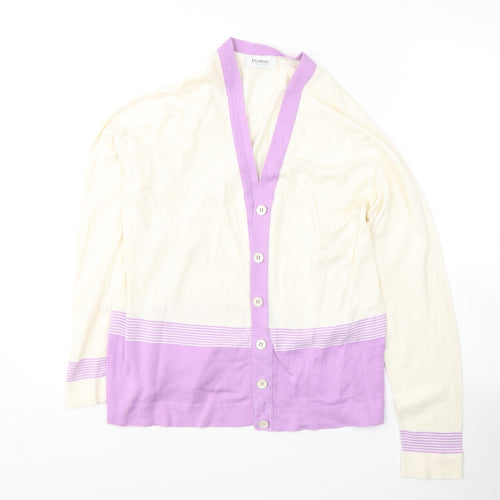 Johnstons Womens Ivory V-Neck Striped Cotton Cardigan Jumper Size XL