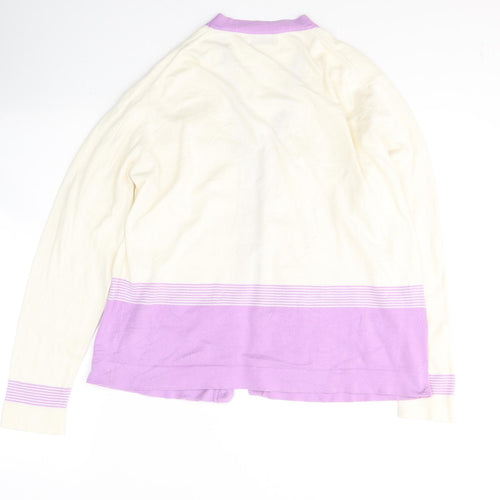 Johnstons Womens Ivory V-Neck Striped Cotton Cardigan Jumper Size XL