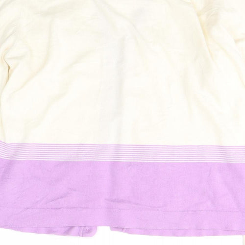 Johnstons Womens Ivory V-Neck Striped Cotton Cardigan Jumper Size XL