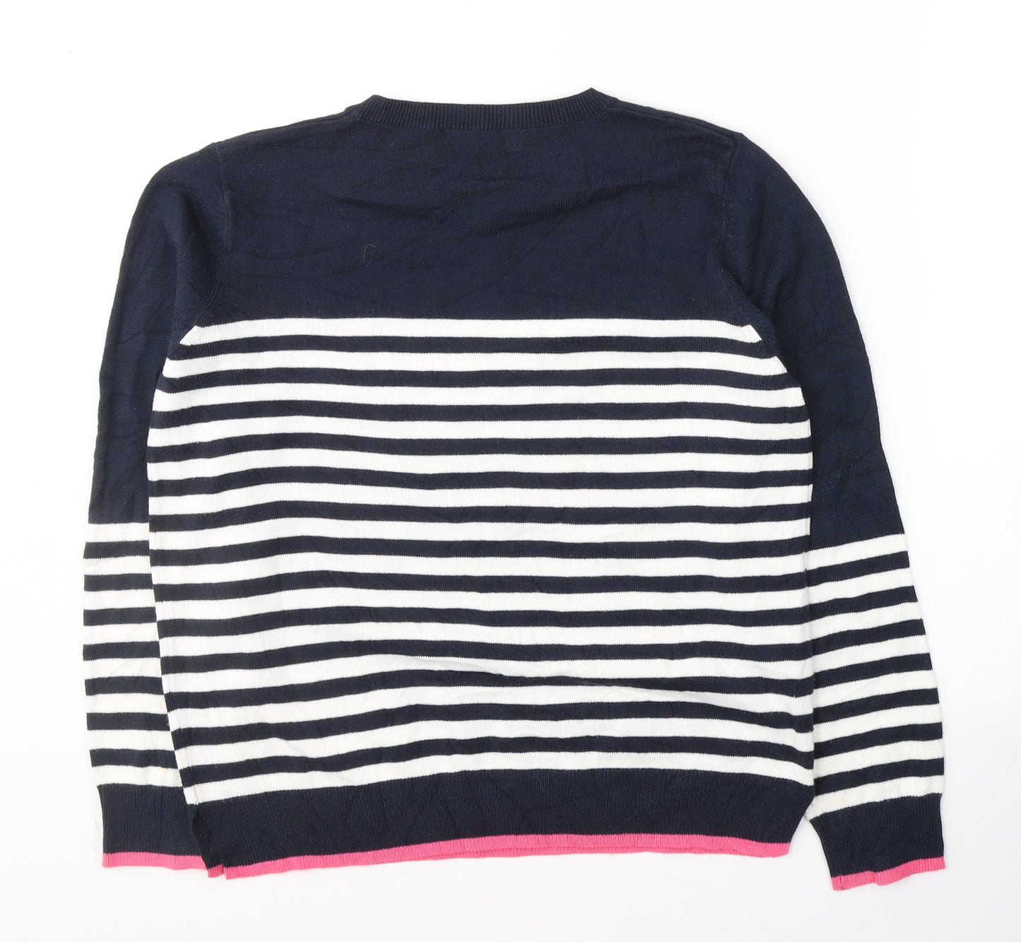 Marks and Spencer Womens Blue Round Neck Striped Acrylic Pullover Jumper Size 14