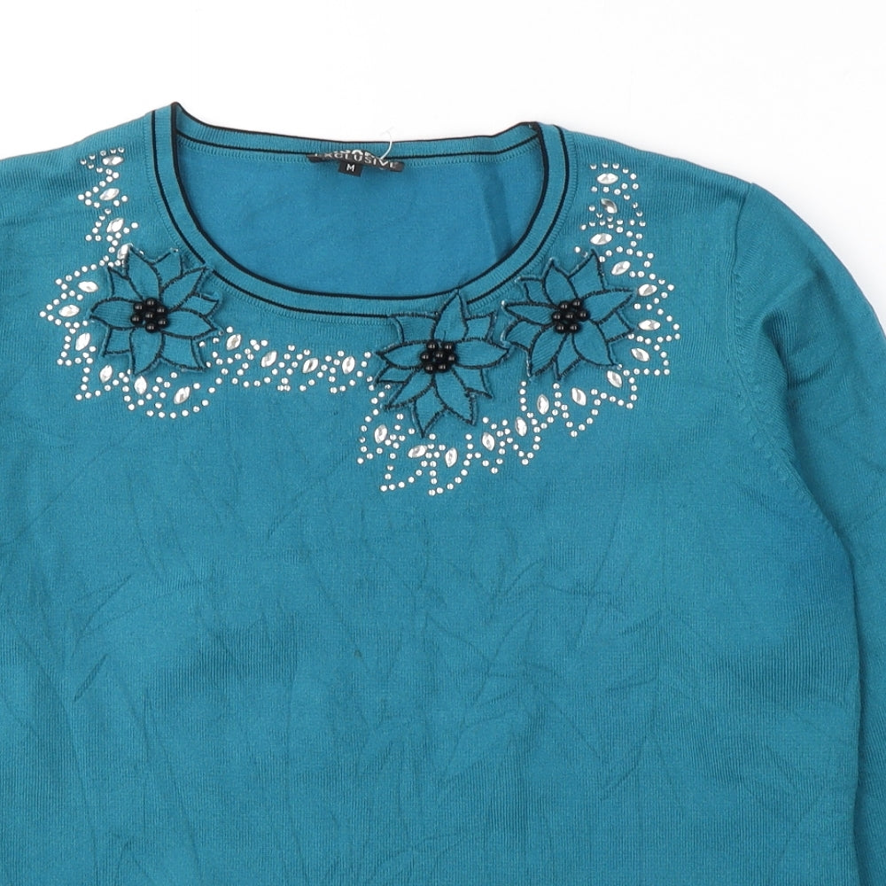 Casama Womens Blue  Viscose Jersey T-Shirt Size M Round Neck