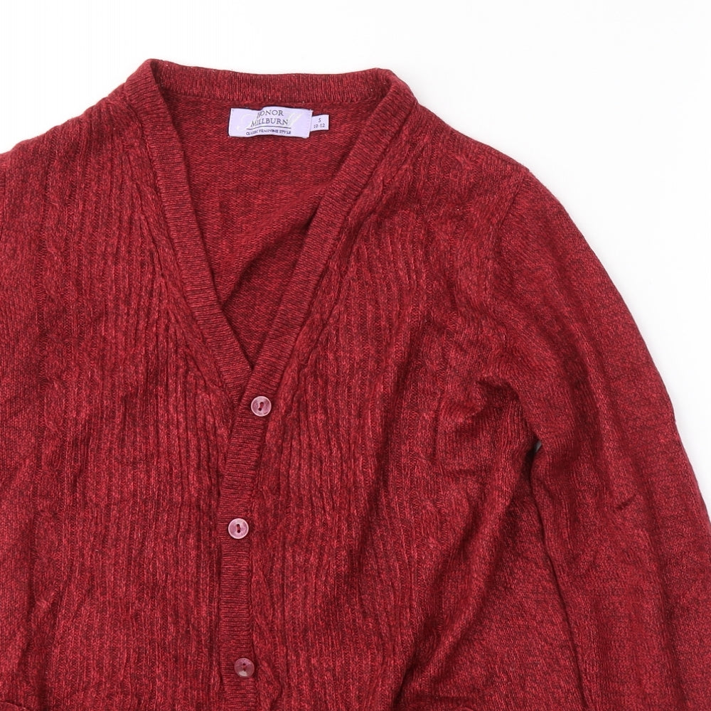 EWM Womens Red V-Neck  Acrylic Cardigan Jumper Size 10