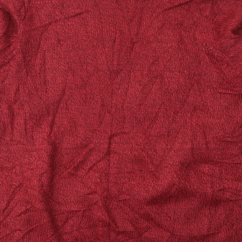 EWM Womens Red V-Neck  Acrylic Cardigan Jumper Size 10