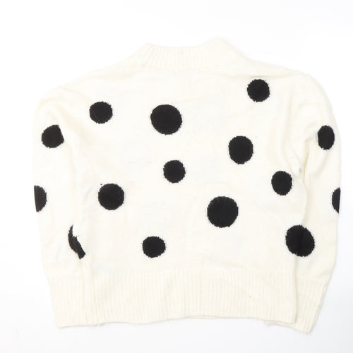 H&M Womens White Round Neck Polka Dot Acrylic Pullover Jumper Size M