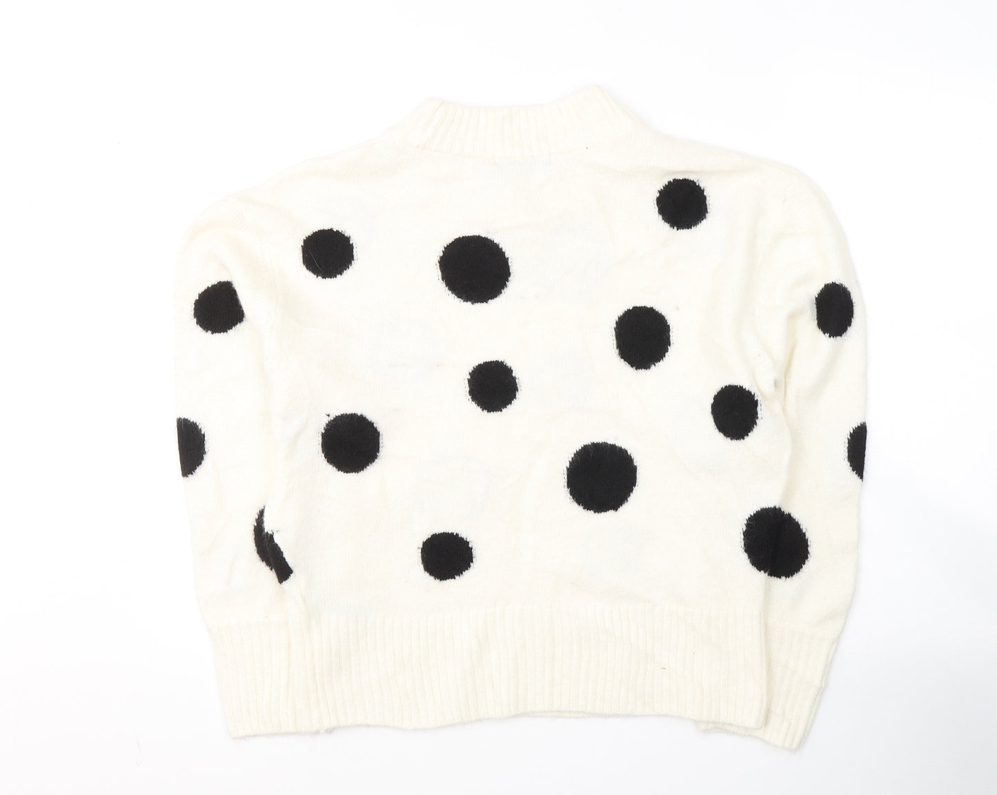 H&M Womens White Round Neck Polka Dot Acrylic Pullover Jumper Size M