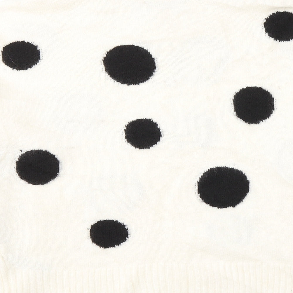 H&M Womens White Round Neck Polka Dot Acrylic Pullover Jumper Size M