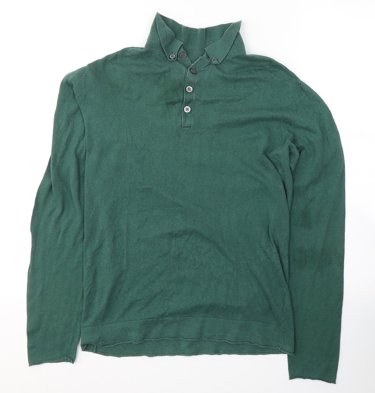 Jigsaw Mens Green  Linen  Polo Size S Collared Pullover