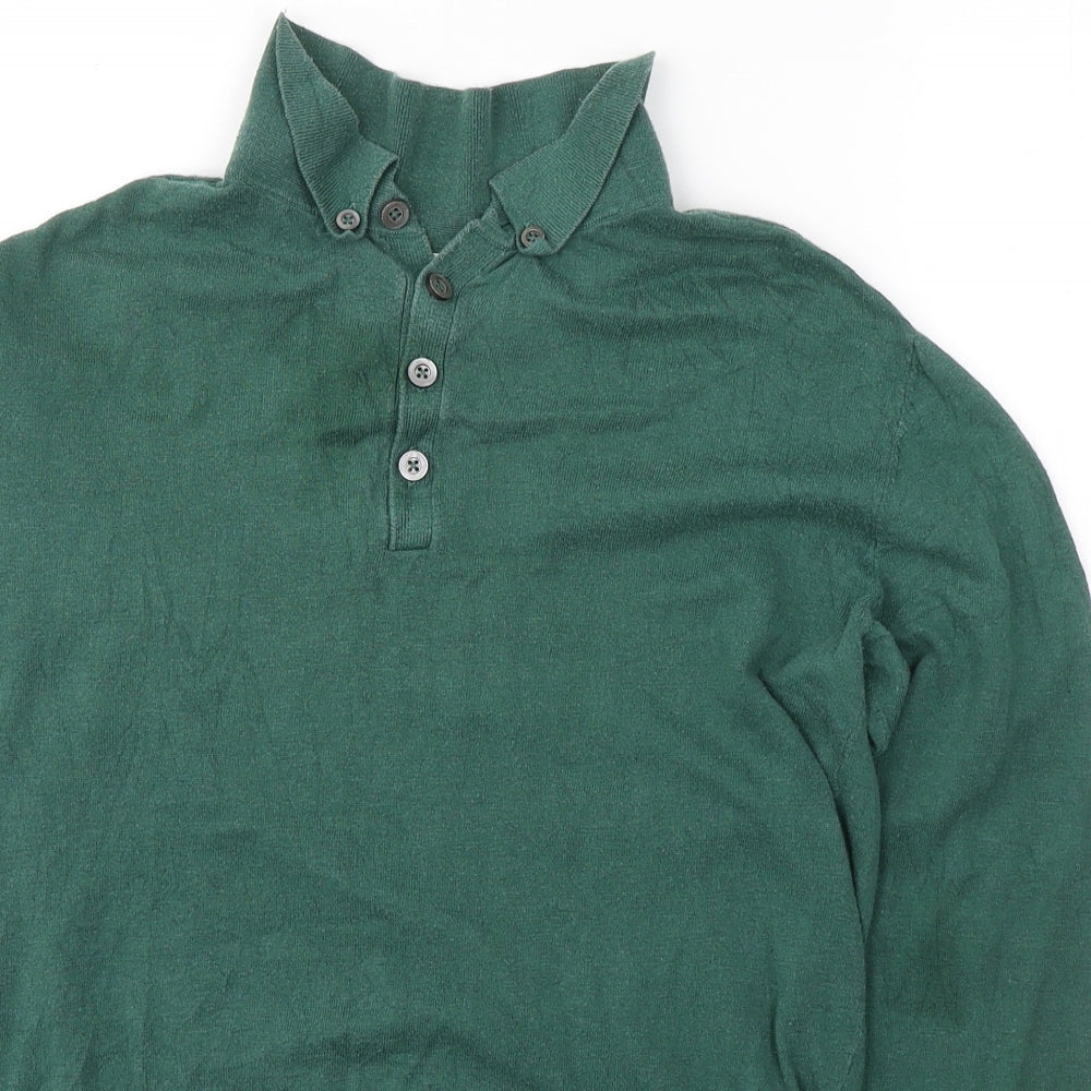 Jigsaw Mens Green  Linen  Polo Size S Collared Pullover