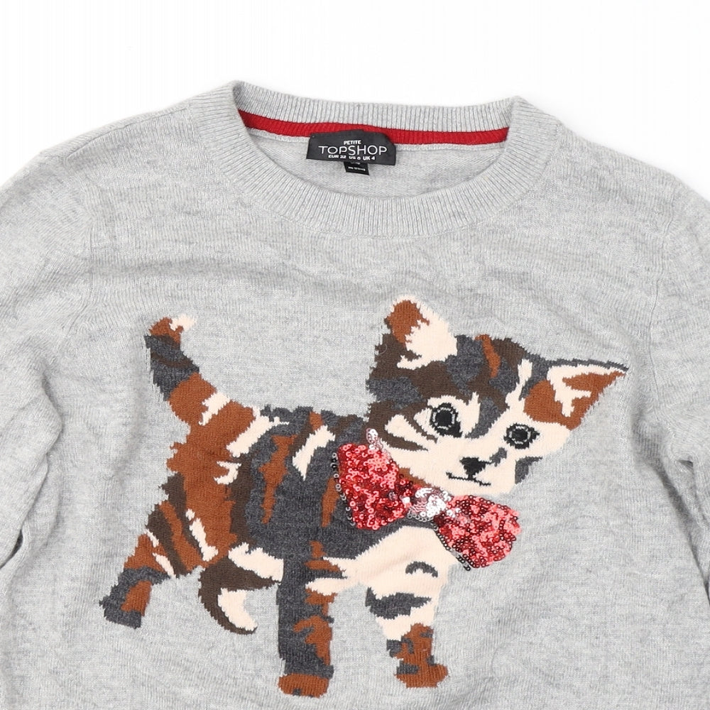 Topshop Womens Grey Round Neck  Viscose Pullover Jumper Size 4