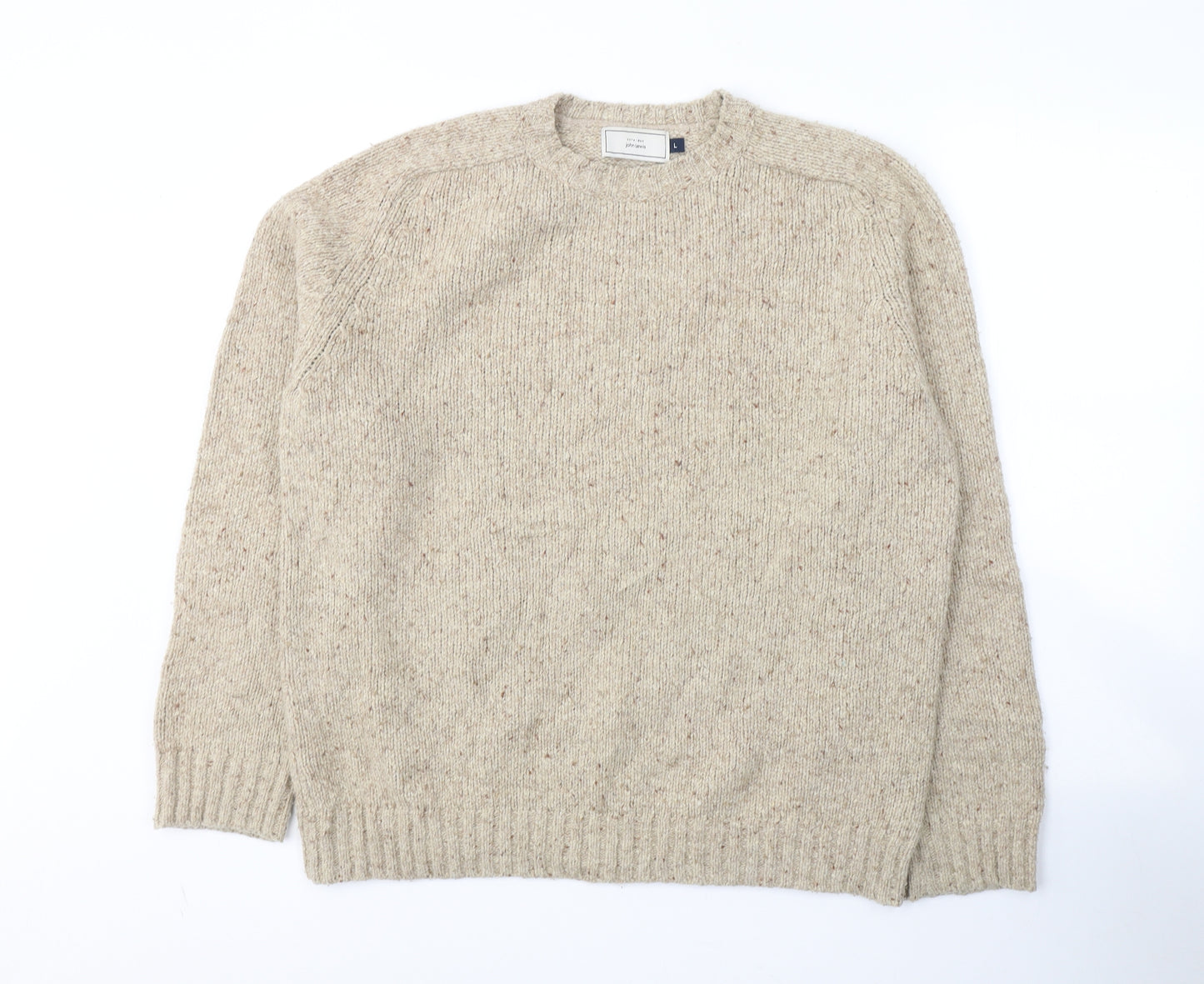 John Lewis Mens Ivory Round Neck  Wool Pullover Jumper Size L