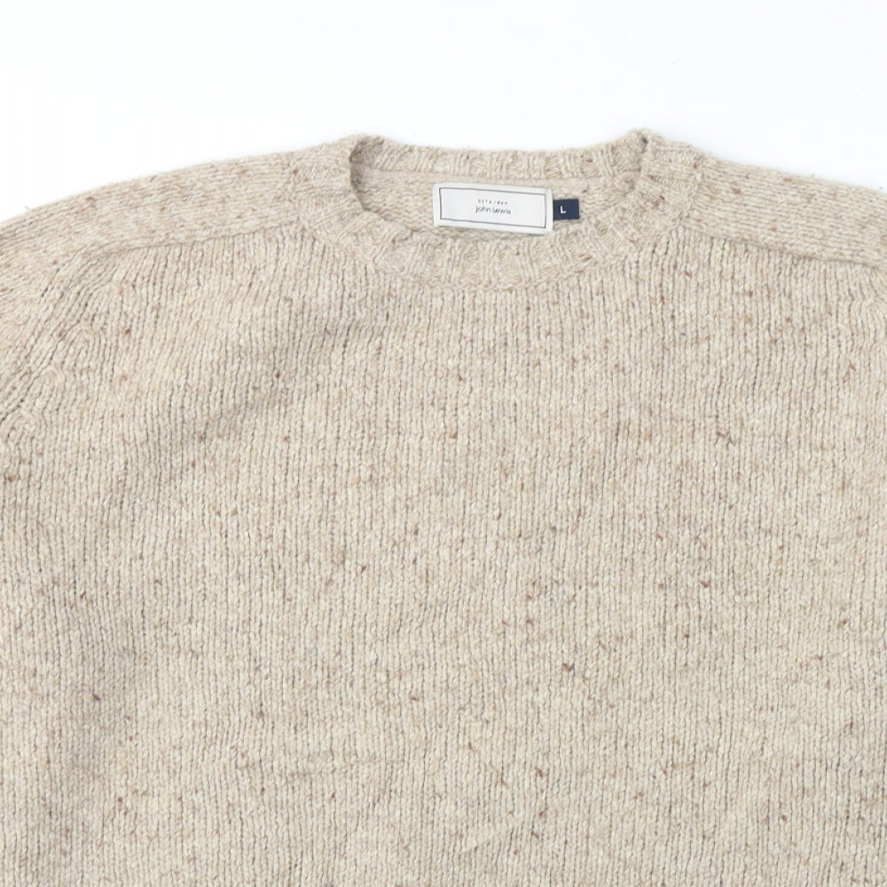 John Lewis Mens Ivory Round Neck  Wool Pullover Jumper Size L