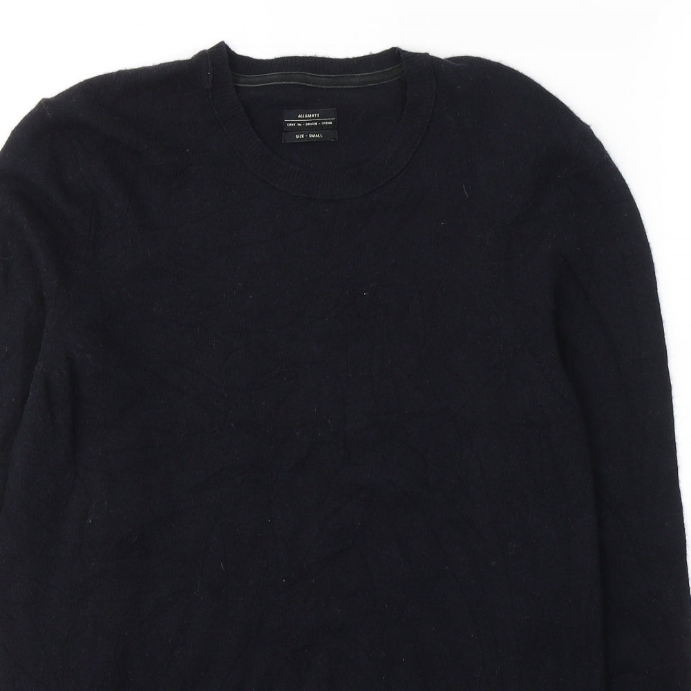 AllSaints Mens Black Round Neck  Wool Pullover Jumper Size S