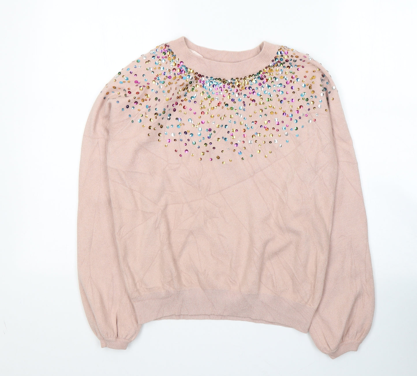 BLUE VANILLA Womens Pink Round Neck  Viscose Pullover Jumper Size S