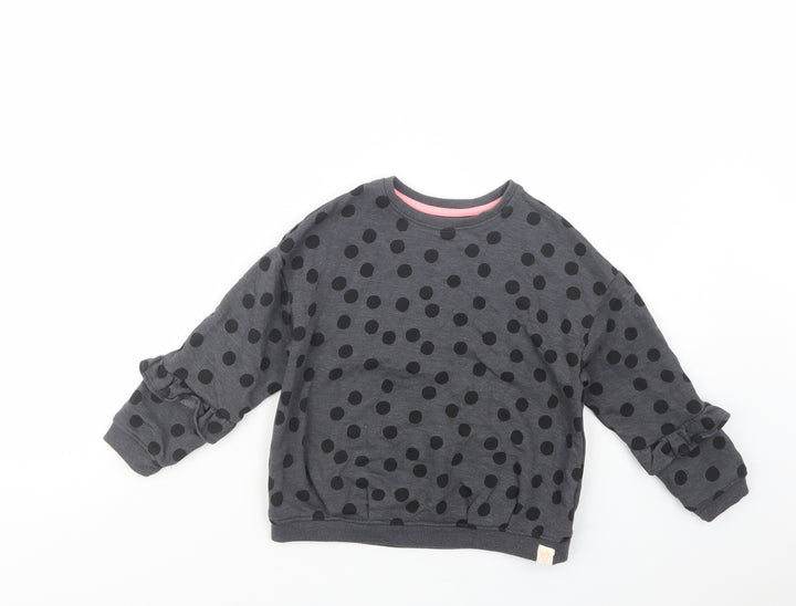 NEXT Girls Grey Polka Dot Cotton Pullover Sweatshirt Size 5-6 Years  Pullover