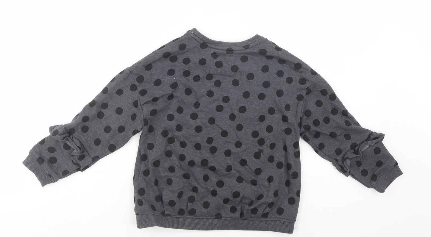 NEXT Girls Grey Polka Dot Cotton Pullover Sweatshirt Size 5-6 Years  Pullover