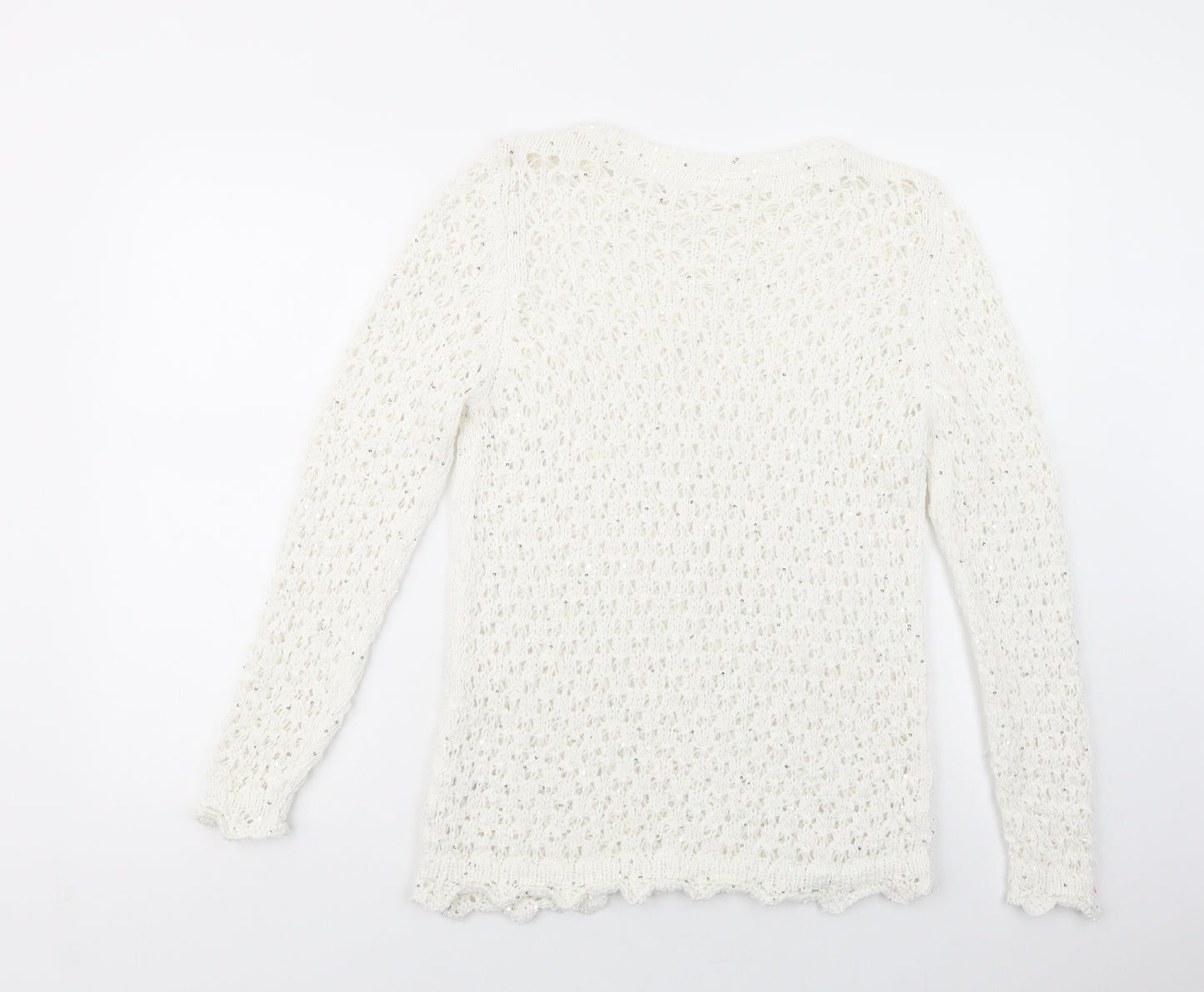 George Womens White Crew Neck  Acrylic Pullover Jumper Size 14