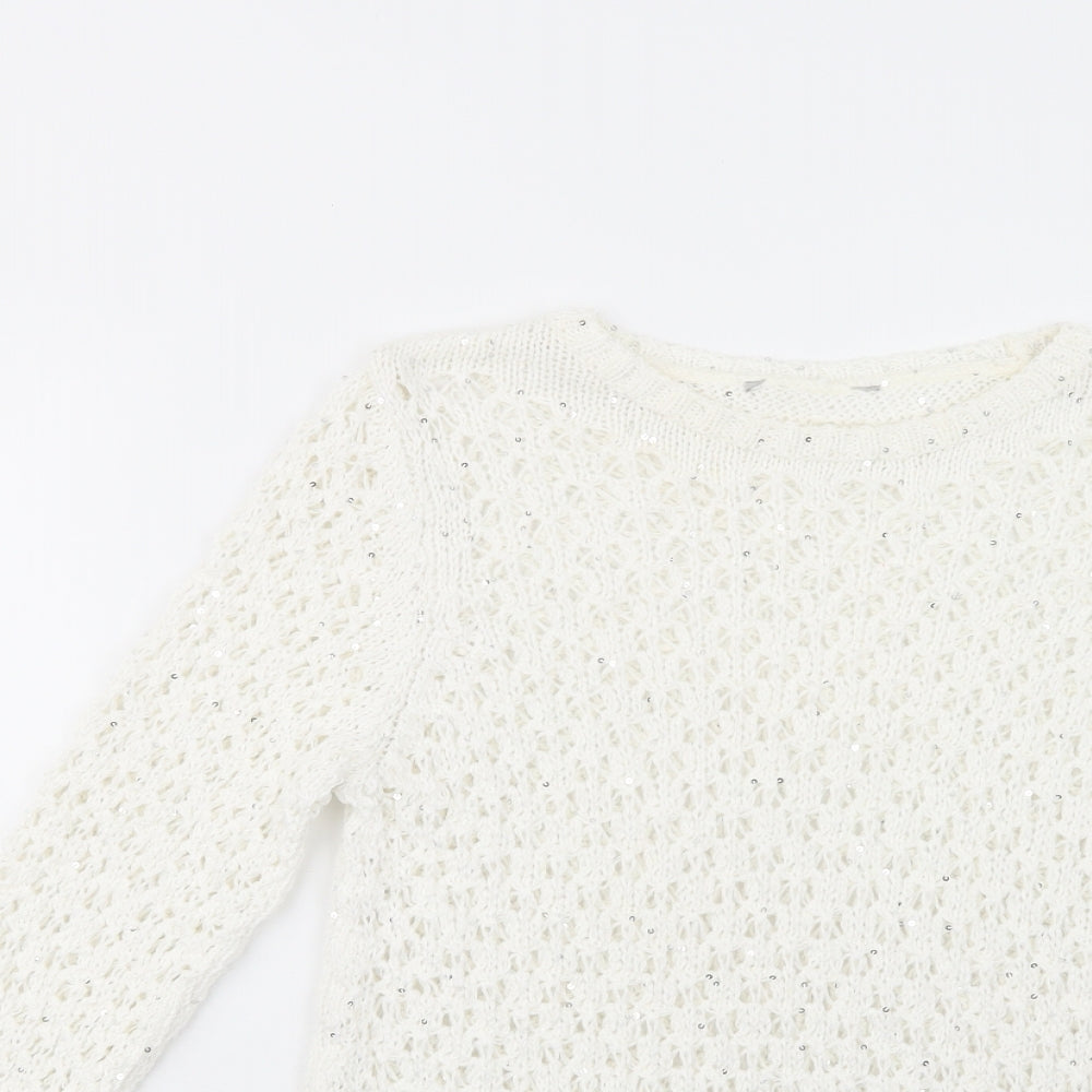 George Womens White Crew Neck  Acrylic Pullover Jumper Size 14