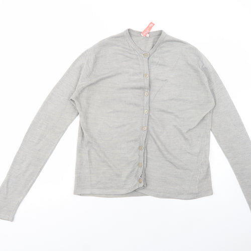 MF Couture Womens Grey Crew Neck  Acrylic Cardigan Jumper Size 16