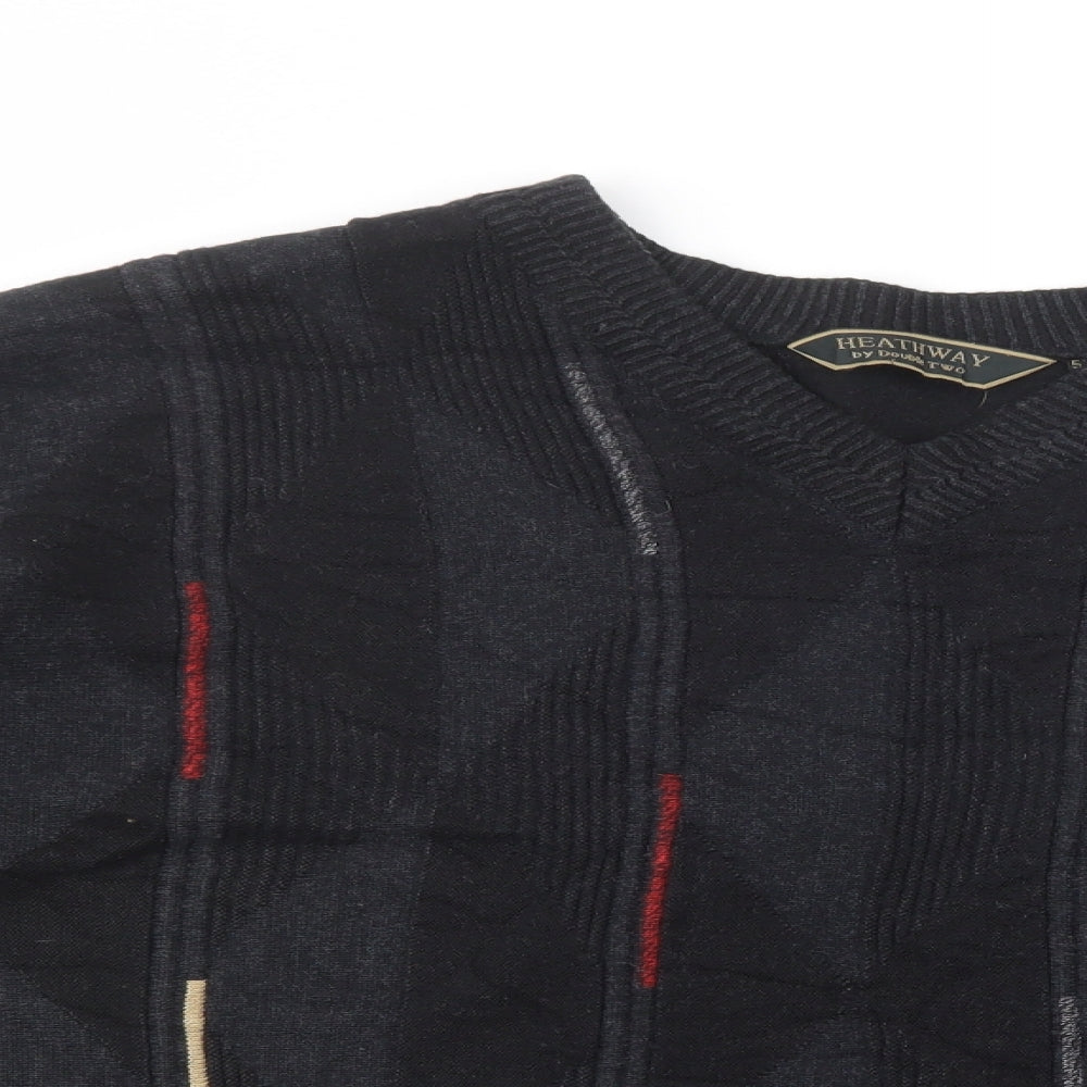 Heathway Mens Black V-Neck Geometric Wool Pullover Jumper Size Big 5X