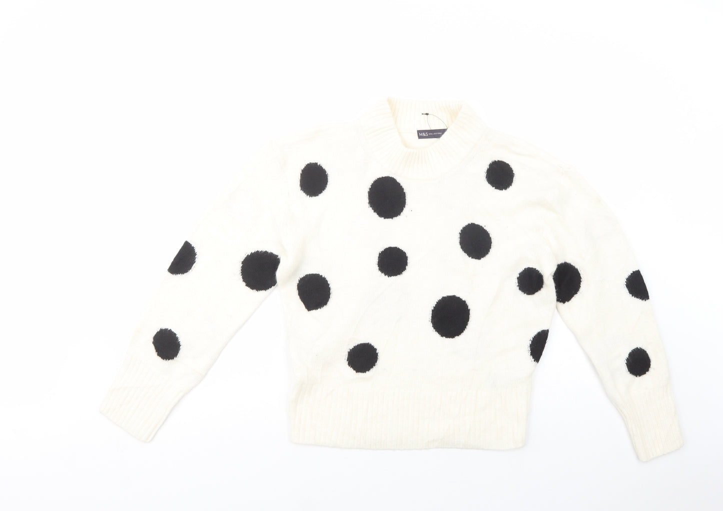 Marks and Spencer Womens Ivory Mock Neck Polka Dot Acrylic Pullover Jumper Size S