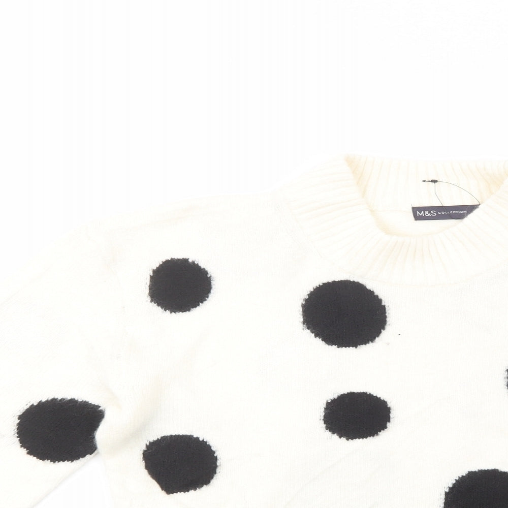 Marks and Spencer Womens Ivory Mock Neck Polka Dot Acrylic Pullover Jumper Size S