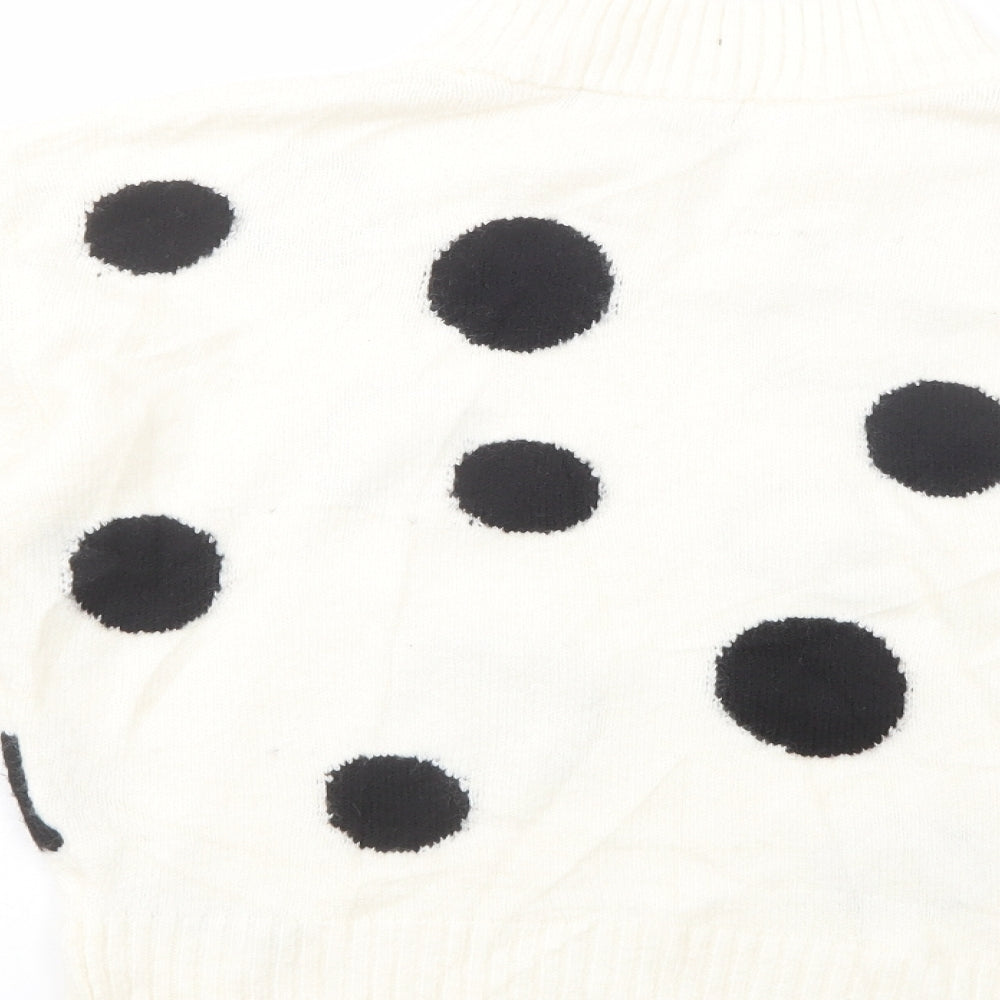 Marks and Spencer Womens Ivory Mock Neck Polka Dot Acrylic Pullover Jumper Size S