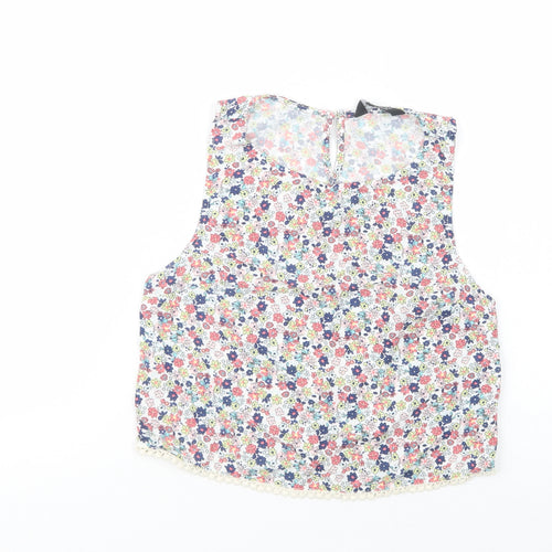 New Look Girls Multicoloured Floral Viscose Pullover Blouse Size 12 Years Boat Neck Button