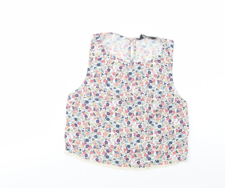 New Look Girls Multicoloured Floral Viscose Pullover Blouse Size 12 Years Boat Neck Button