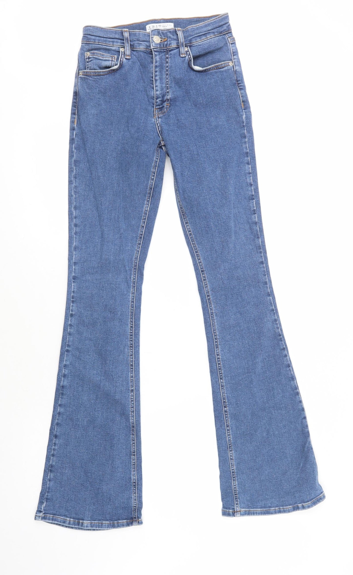 Denim Co. Womens Blue  Cotton Flared Jeans Size 8 L34 in Regular Button