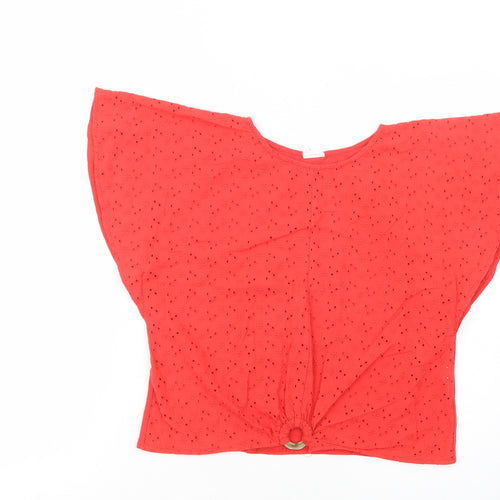 Zara Girls Red  Cotton Pullover Blouse Size 10 Years Crew Neck Pullover