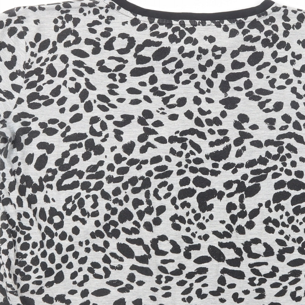 New Look Womens Grey Animal Print Polyester Basic T-Shirt Size 12 Crew Neck