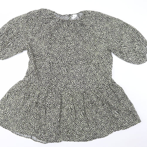 H&M Womens Black Floral Viscose Shift  Size M  Crew Neck Button